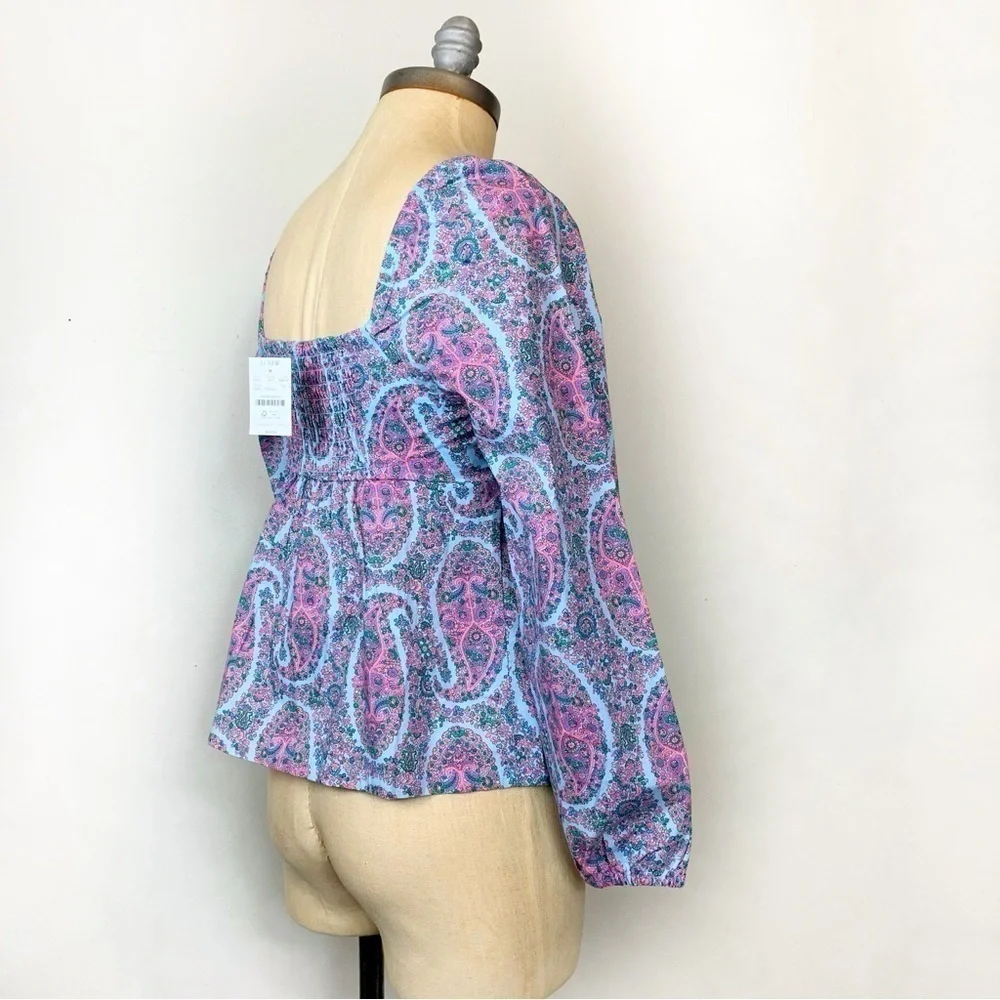 J.Crew Paisley Sweetheart Neck Top Size 6 Floral Boho Summer Blouse Feminine NWT